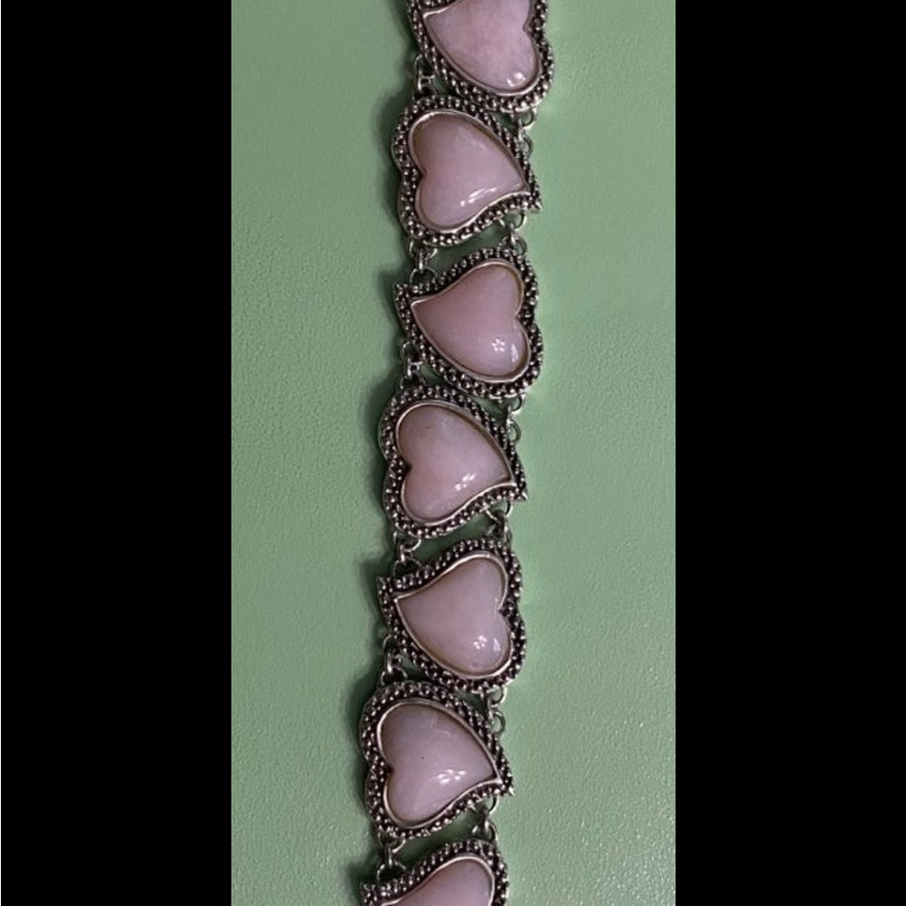 Sterling Rose Quartz Hearts Bracelet - Picture 2 of 9